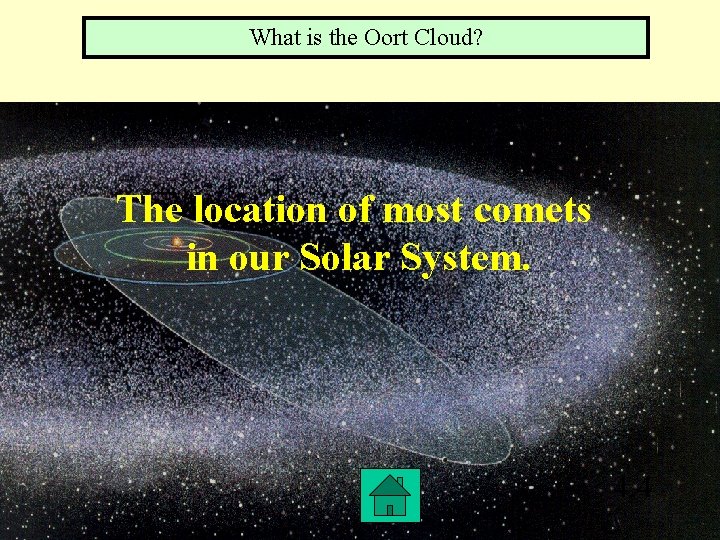 What is the Oort Cloud? The location of most comets in our Solar System.