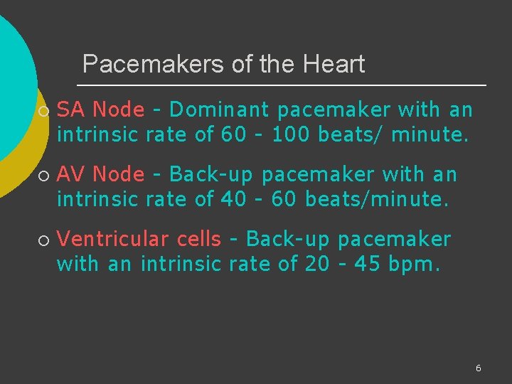 Pacemakers of the Heart ¡ ¡ ¡ SA Node - Dominant pacemaker with an
