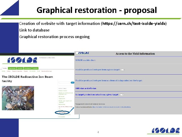 Graphical restoration - proposal Creation of website with target information (https: //cern. ch/test-isolde-yields) Link