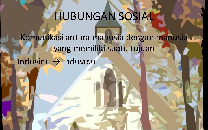 HUBUNGAN SOSIAL Komunikasi antara manusia dengan manusia yang memiliki suatu tujuan - Induvidu → HUBUNGAN SOSIAL Komunikasi antara manusia dengan manusia yang memiliki suatu tujuan - Induvidu →