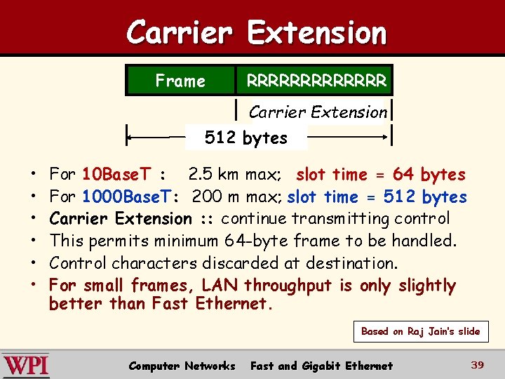 Carrier Extension Frame RRRRRRR Carrier Extension 512 bytes • • • For 10 Base.