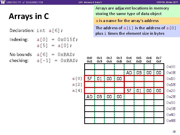 L 01: L 04: Intro, Memory Combinational & Data Logic II Arrays are adjacent