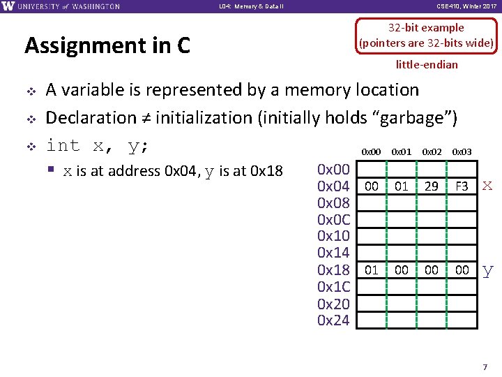 L 01: L 04: Intro, Memory Combinational & Data Logic II Assignment in C