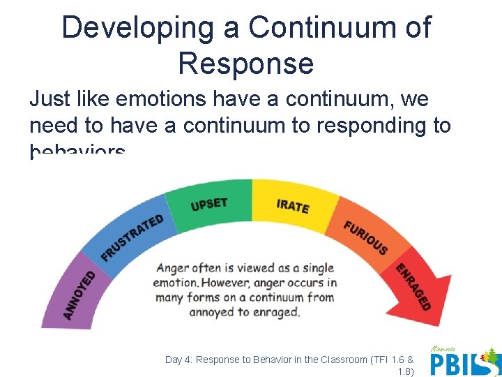 Developing a Continuum of Response Just like emotions have a continuum, we need to