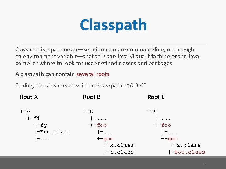 Classpath is a parameter—set either on the command-line, or through an environment variable—that tells