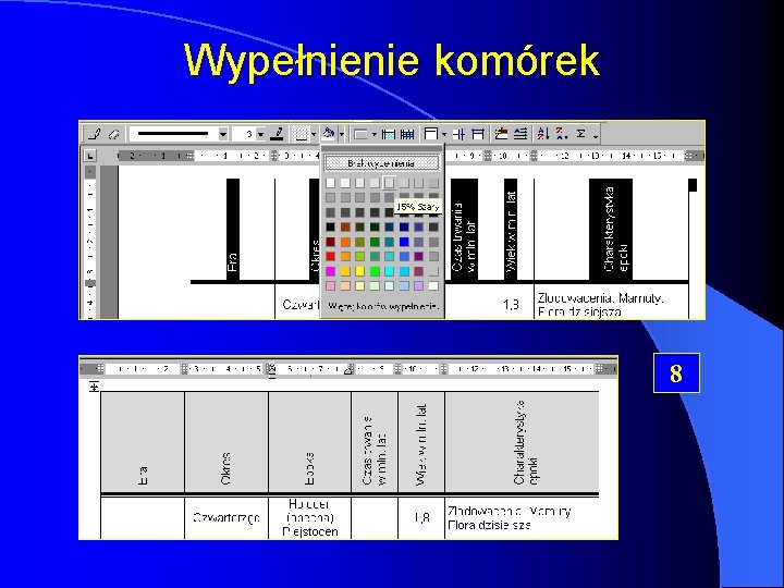 Wypełnienie komórek 8 