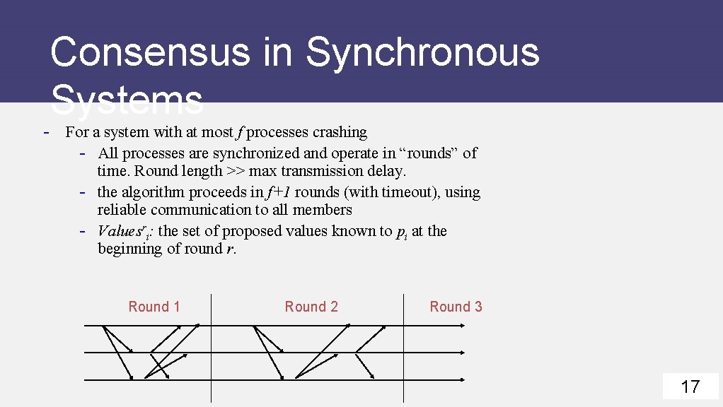 Consensus in Synchronous Systems - For a system with at most f processes crashing
