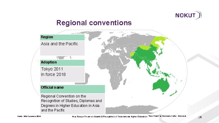 Regional conventions Region Asia and the Pacific Adoption Tokyo 2011 In force 2018 Official