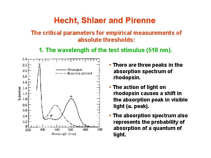 Hecht, Shlaer and Pirenne The critical parameters for empirical measurements of absolute thresholds: 1.