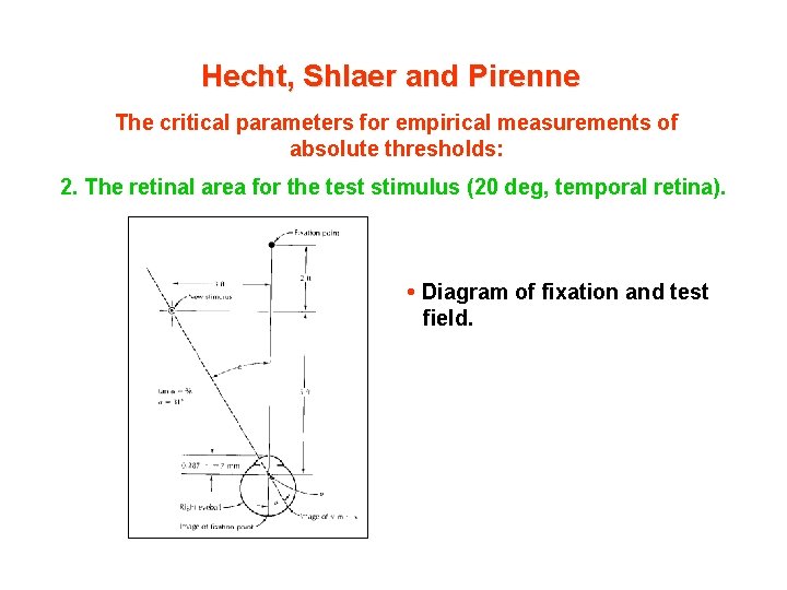 Hecht, Shlaer and Pirenne The critical parameters for empirical measurements of absolute thresholds: 2.
