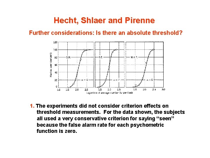 Hecht, Shlaer and Pirenne Further considerations: Is there an absolute threshold? 1. The experiments