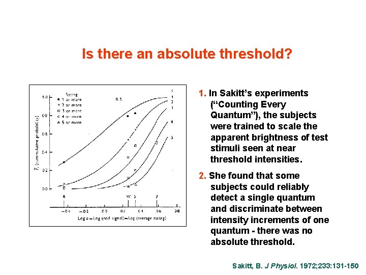 Is there an absolute threshold? 1. In Sakitt’s experiments (“Counting Every Quantum”), the subjects