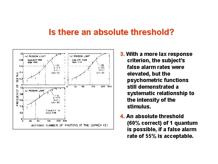 Is there an absolute threshold? 3. With a more lax response criterion, the subject’s