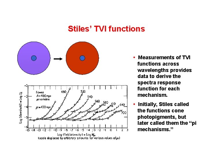 Stiles’ TVI functions • Measurements of TVI functions across wavelengths provides data to derive