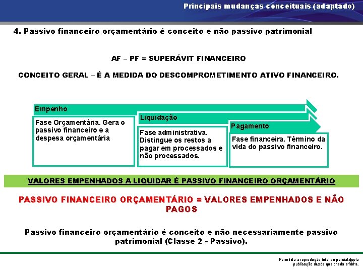 Principais mudanças conceituais (adaptado) 4. Passivo financeiro orçamentário é conceito e não passivo patrimonial