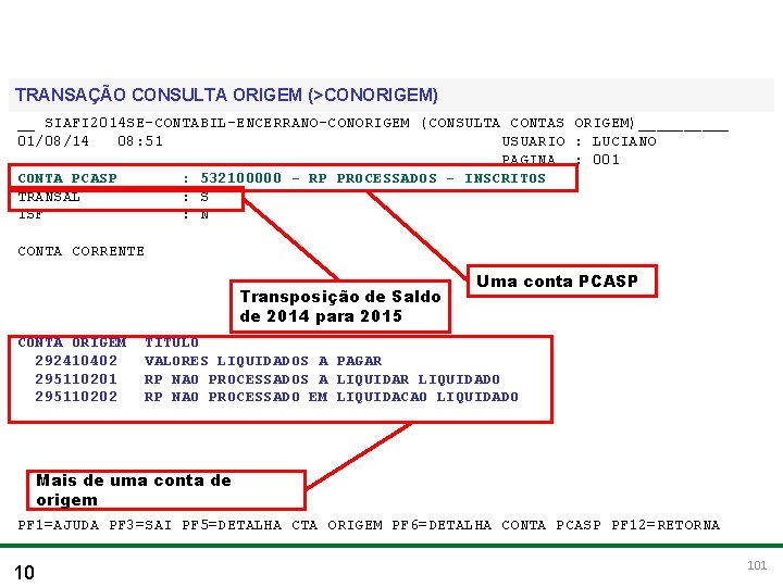Treinamento para Multiplicadores do PCASP TRANSAÇÃO CONSULTA ORIGEM (>CONORIGEM) __ SIAFI 2014 SE-CONTABIL-ENCERRANO-CONORIGEM (CONSULTA