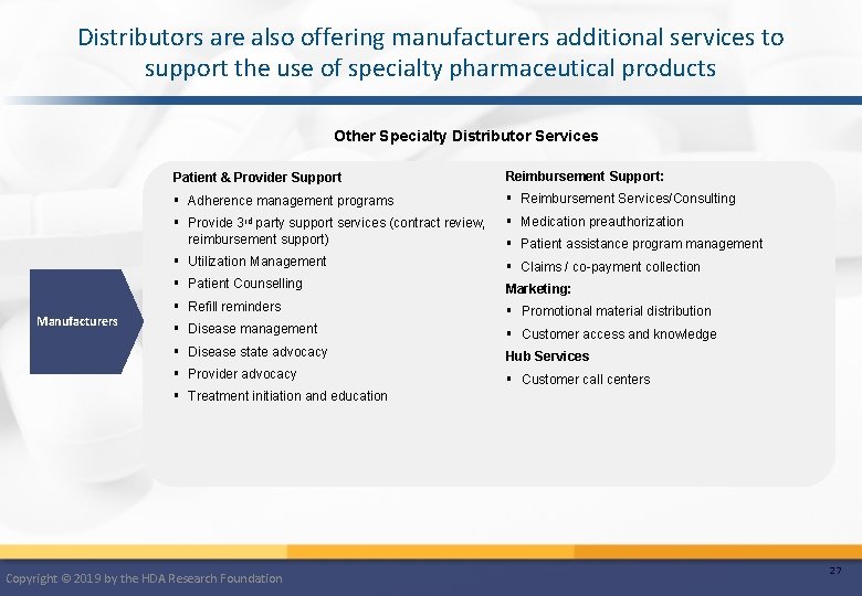 Distributors are also offering manufacturers additional services to support the use of specialty pharmaceutical