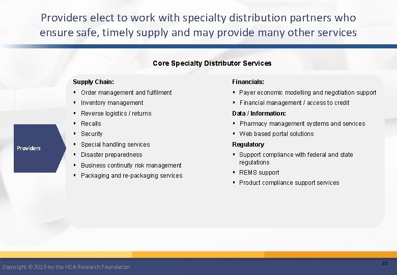 Providers elect to work with specialty distribution partners who ensure safe, timely supply and