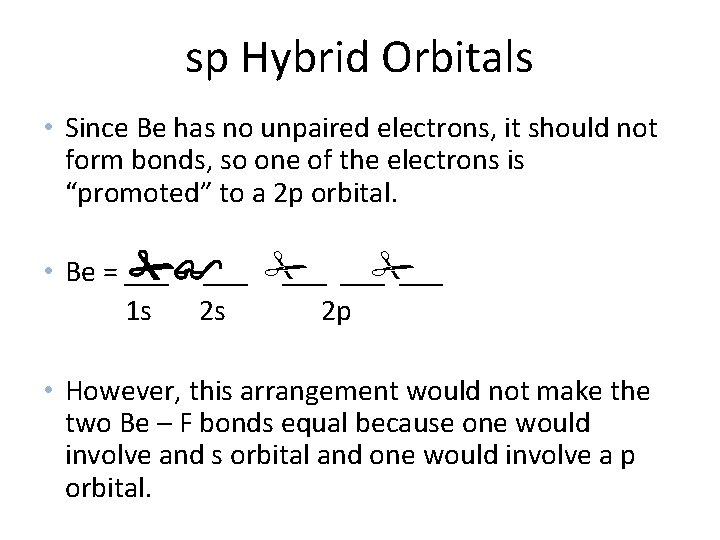 sp Hybrid Orbitals • Since Be has no unpaired electrons, it should not form