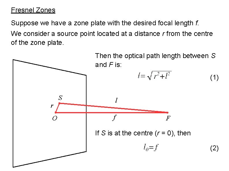 Fresnel Zones Suppose we have a zone plate with the desired focal length f.