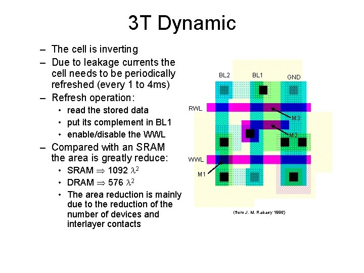 3 T Dynamic – The cell is inverting – Due to leakage currents the