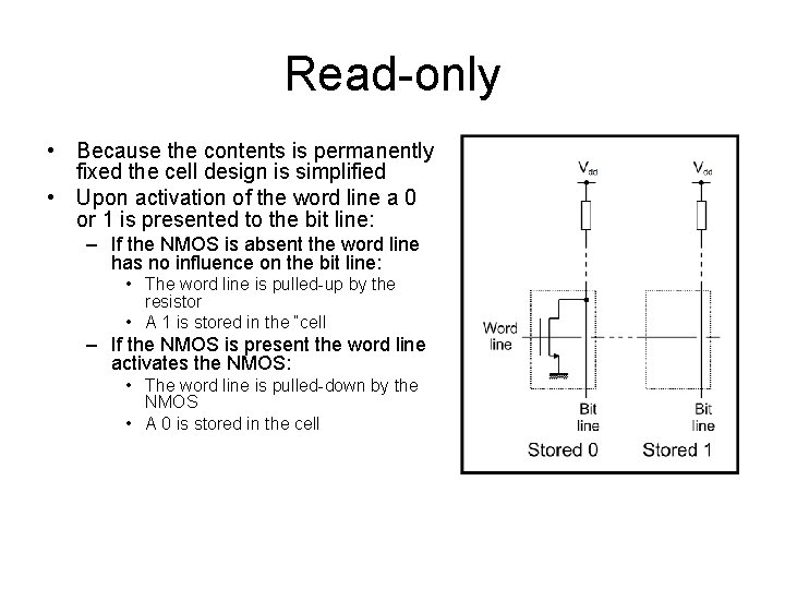 Read-only • Because the contents is permanently fixed the cell design is simplified •