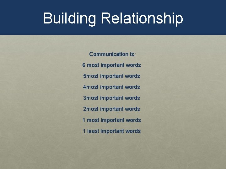 Building Relationship Communication is: 6 most important words 5 most important words 4 most