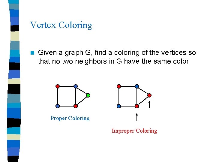 Vertex Coloring n Given a graph G, find a coloring of the vertices so
