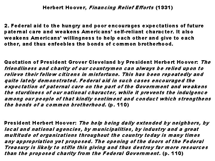 Herbert Hoover, Financing Relief Efforts (1931) 2. Federal aid to the hungry and poor