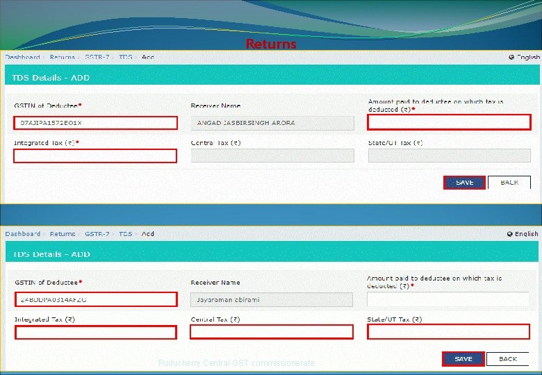Returns Slide 67 Puducherry Central GST commissionerate 