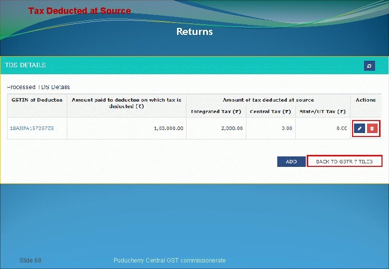 Tax Deducted at Source Returns Slide 68 Puducherry Central GST commissionerate 