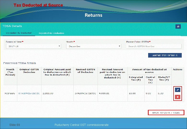 Tax Deducted at Source Returns Slide 69 Puducherry Central GST commissionerate 