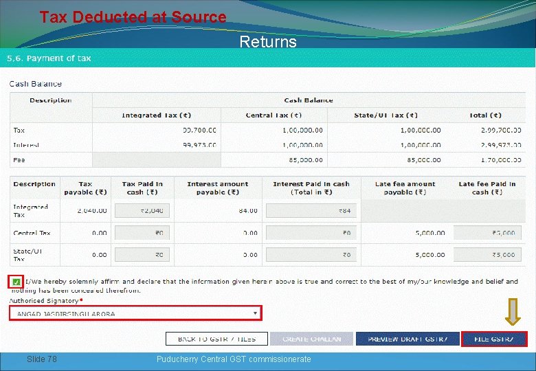 Tax Deducted at Source Returns Slide 78 Puducherry Central GST commissionerate 