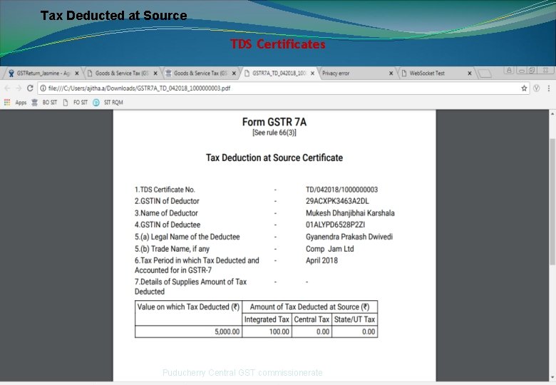Tax Deducted at Source TDS Certificates Slide 95 Puducherry Central GST commissionerate 