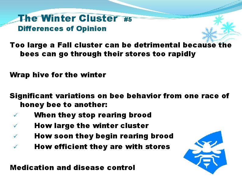 The Winter Cluster Differences of Opinion #5 Too large a Fall cluster can be
