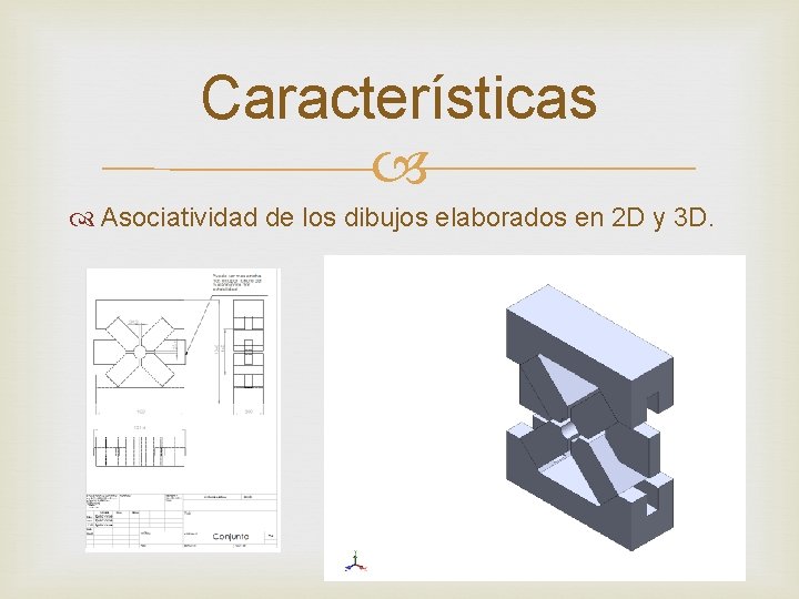 Características Asociatividad de los dibujos elaborados en 2 D y 3 D. 