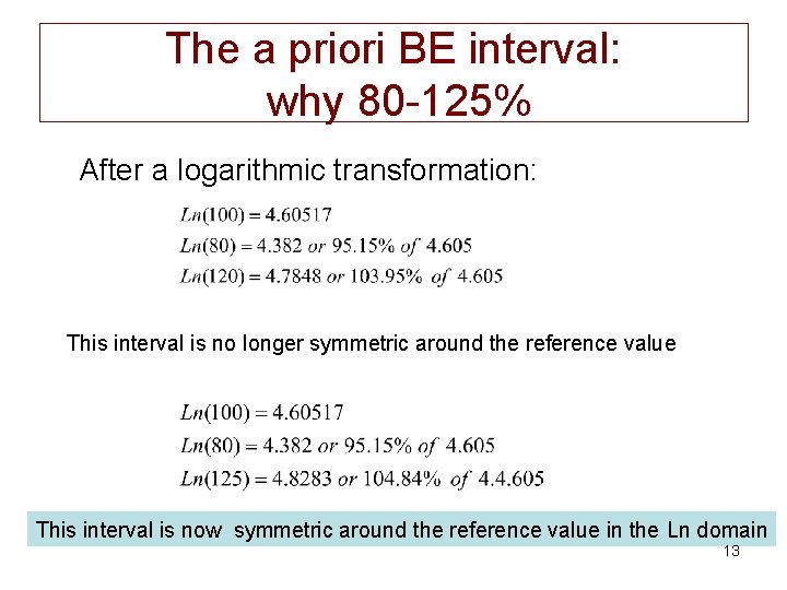 The a priori BE interval: why 80 -125% After a logarithmic transformation: This interval