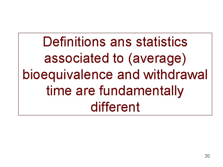 Definitions ans statistics associated to (average) bioequivalence and withdrawal time are fundamentally different 20