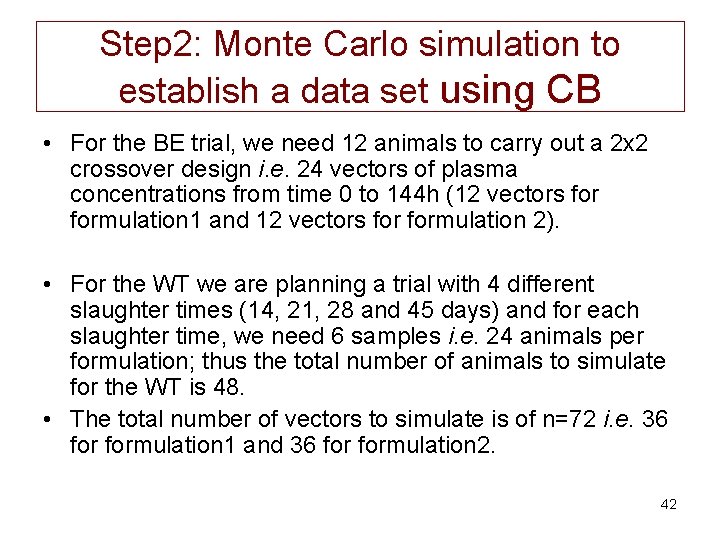 Step 2: Monte Carlo simulation to establish a data set using CB • For