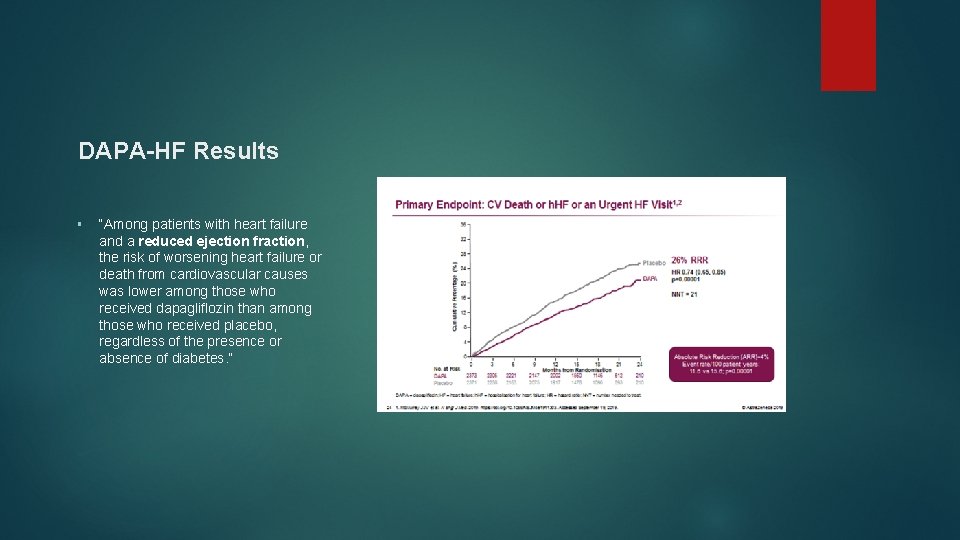 DAPA-HF Results § “Among patients with heart failure and a reduced ejection fraction, the