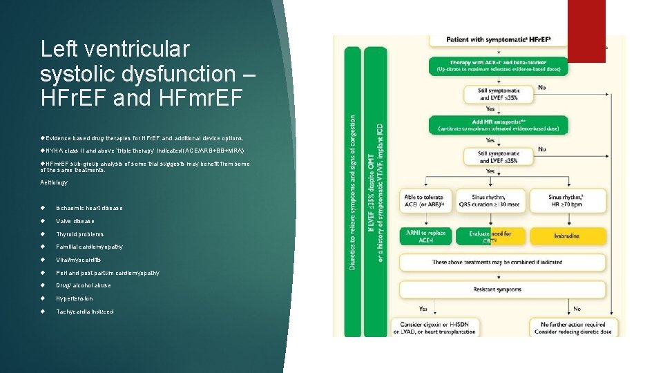 Left ventricular systolic dysfunction – HFr. EF and HFmr. EF Evidence based drug therapies