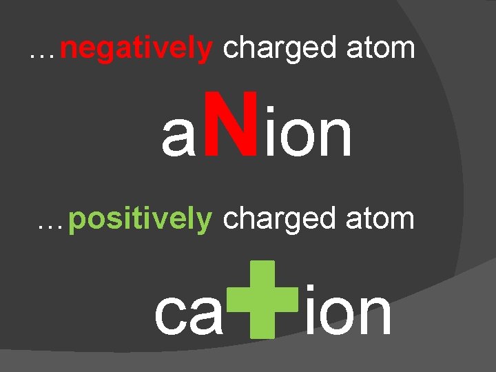 …negatively charged atom a. Nion …positively charged atom ca ion 