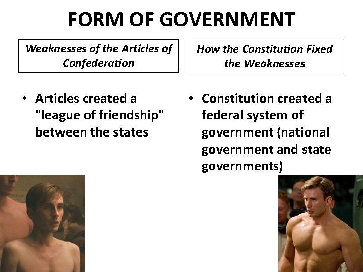 FORM OF GOVERNMENT Weaknesses of the Articles of Confederation • Articles created a "league