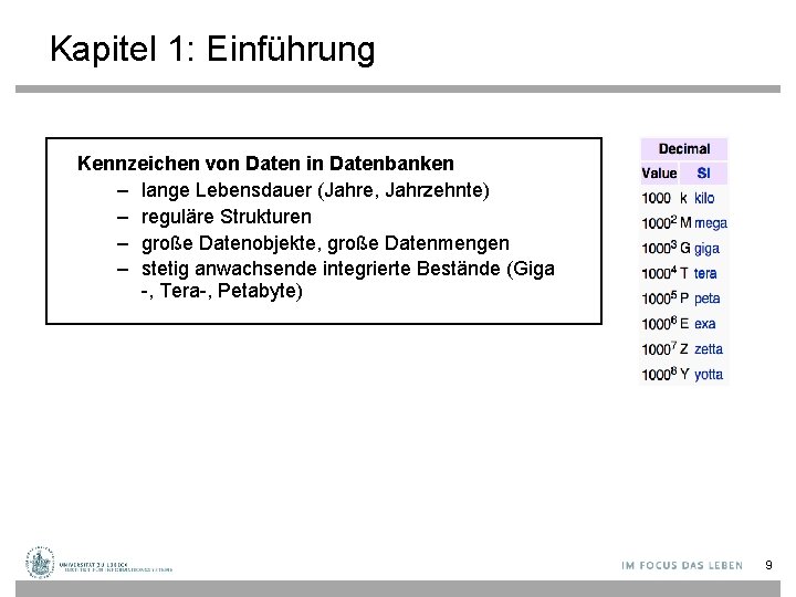 Kapitel 1: Einführung Kennzeichen von Daten in Datenbanken – lange Lebensdauer (Jahre, Jahrzehnte) –