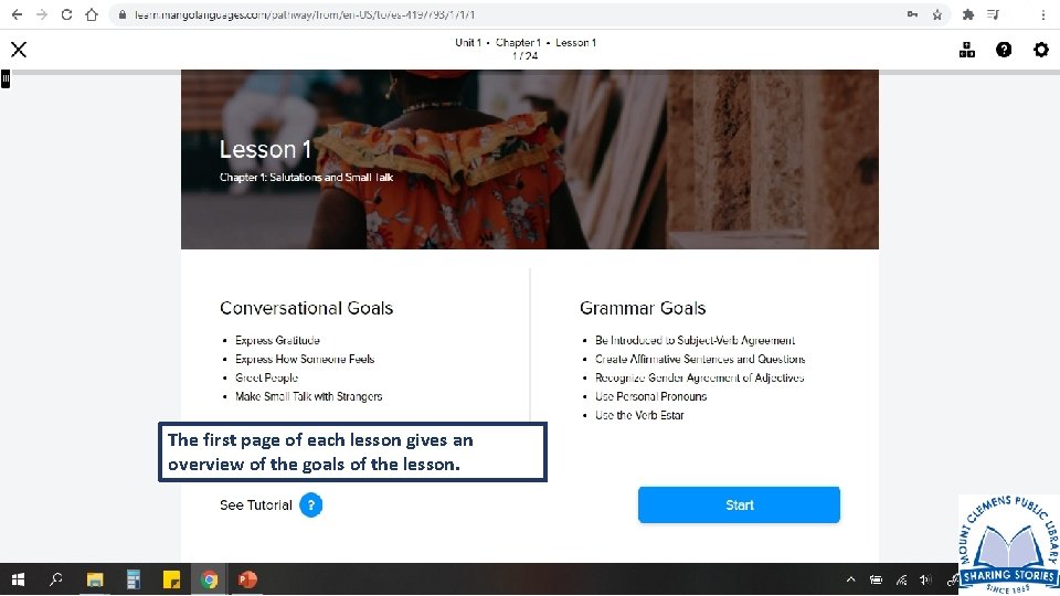 The first page of each lesson gives an overview of the goals of the