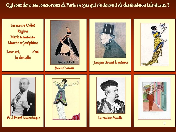 Qui sont donc ses concurrents de Paris en 1912 qui s’entourent de dessinateurs talentueux