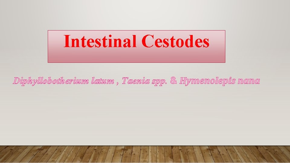 Intestinal Cestodes Diphyllobotherium latum , Taenia spp. & Hymenolepis nana 