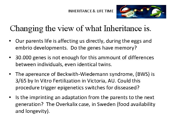 INHERITANCE & LIFE TIME Changing the view of what Inheritance is. • Our parents