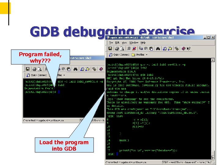 GDB debugging exercise Program failed, why? ? ? Load the program into GDB 16