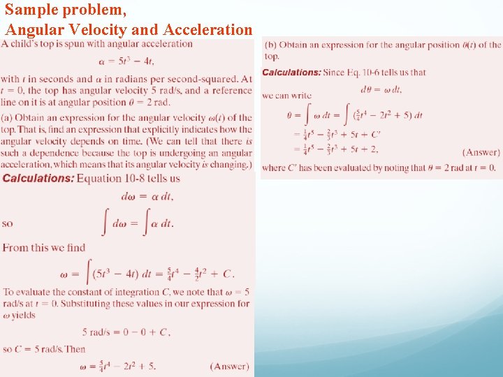 Sample problem, Angular Velocity and Acceleration 